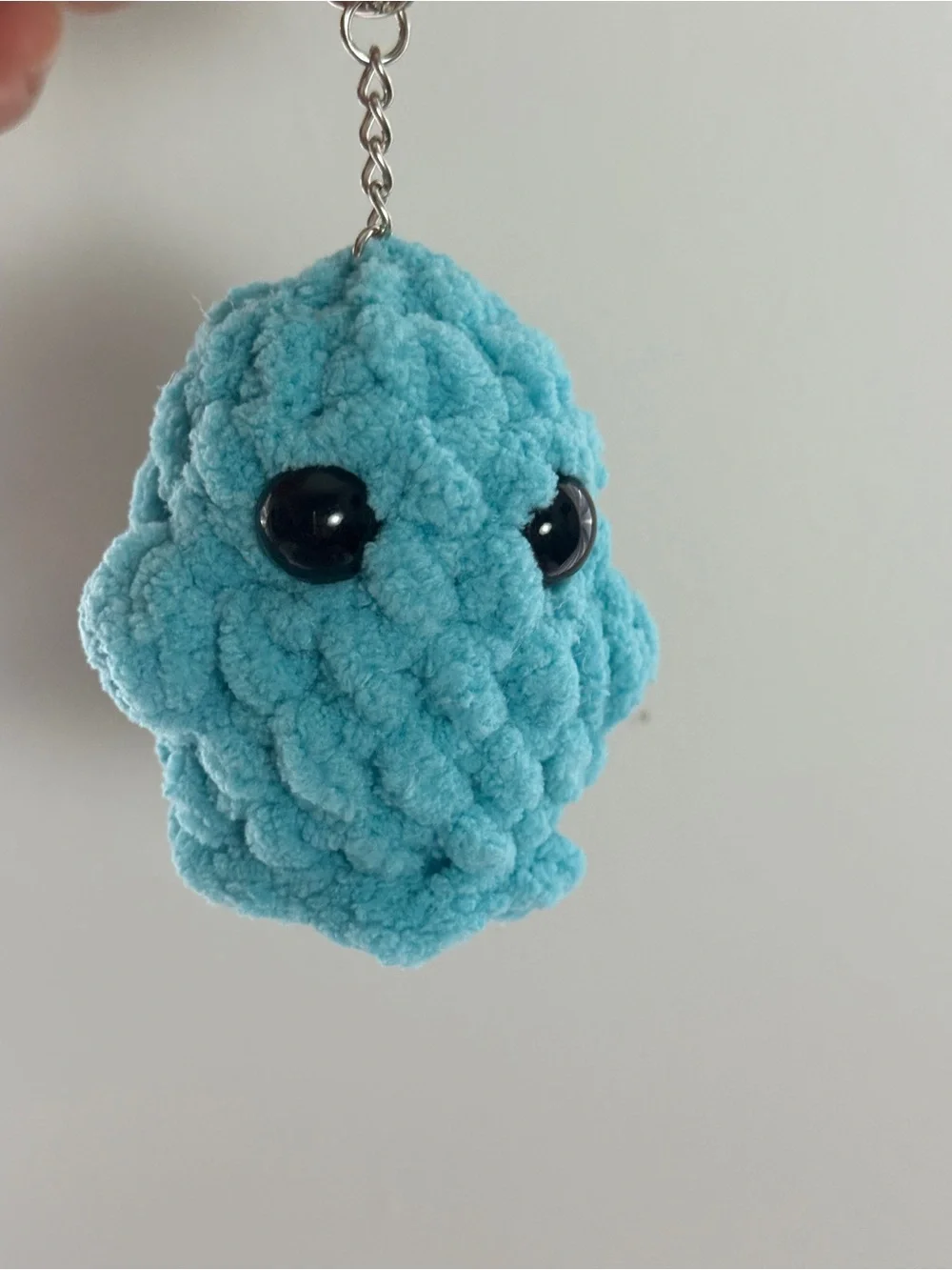 Handmade Blue Crochet Ghost Keychain – 3”
